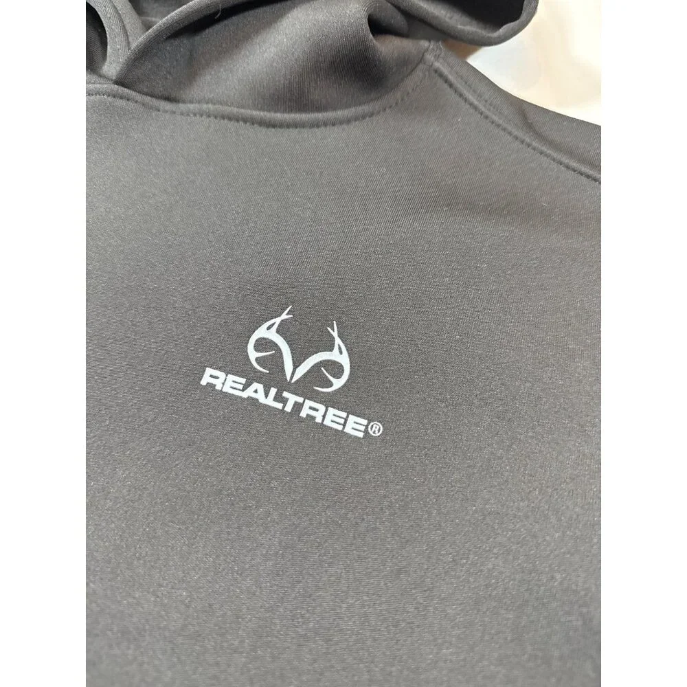 Realtree Boys Black Hooded Pullover Size L 10-12 Activewear cold gear (BB311)